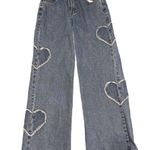 Angel Kiss Wide Leg Jeans with Frayed Hearts size 0  Photo 0