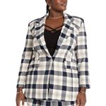 Eloquii  Blazer Womens 14 Plaid Long Strong Shoulder One Button Career Blue Photo 0
