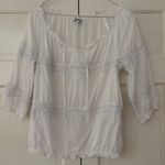Old Navy  Peasant 100% Cotton White Ruffled Tie Front Blouse‎ Crochet Size Large Photo 0
