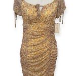Boutique Yellow Floral Print Ruched Bodycon Mini Dress NWT Size XL Photo 0