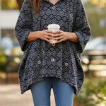 For Cynthia  Hooded Jacket Womens S Blue Wool Blend Geometric Coat Boho Folklore Photo 0