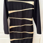 Joseph Ribkoff ‎ Black Bodycon Knit Dress Gold Diagonal Blocking Size 8 Vintage Photo 0