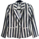 L'Academie NEW NWT L’Acdemie Poppy Linen Blend Blazer Jacket In Navy Stripe Photo 0