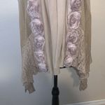 Awake  Couture beige boho rose flowers lace asymmetrical open cardigan Photo 2
