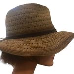 D&Y Straw Summer Gardening Boat Hat Braided Trim Brown/Tan Beach Boho Chic Straw Photo 3