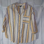 Unique spectrum  3/4 sleeve100% cotton casual button-down striped shirt Photo 0