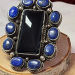 Elegant Black Onyx and Blue Lapis Adjustable Statement Piece Ring Photo 9