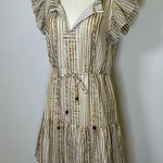 Oliphant Design 100% Cotton Gold Stripe Flutter Sleeve Dress Women’s Size Small Photo 3