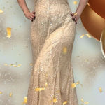 Teri Jon by Rickie Freeman heavily sequinned mermaid style gown, honey beige, 6 Tan Photo 1