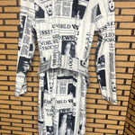 For Her White And Black Newspaper Print Belted Dress Size Medium Photo 0