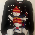 Knitworks ‎ Vintage Happy Snowman Christmas Sweater Women's Medium Black Photo 0