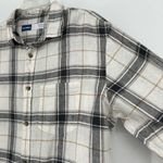 Old Navy Womens Linen Blend Everyday Shirt Plaid Button Up Black White Size L Photo 2