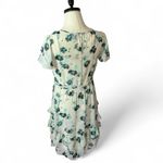 Vera Wang Simply Vera  Floral Ruffle Dress Ivory Green V Neck Short Sleeve‎ Photo 1