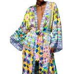 ZARA NWT Kimono Dress Satin Multicolor Vibrant Geometric print BloggersFave Photo 1