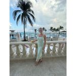 SIGNIFICANT OTHER Green Striped Mesh Square Neck Bodycon Verona Dress Size US 6 Photo 3