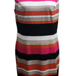 Kasper  Sheath Dress Size 12 Black Pink Orange Stripe Sleeveless Career Photo 0