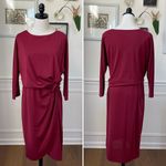 H by Halston  Red Blouson Style Faux Wrap Skirt Dress M Photo 1