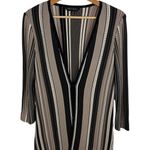 Ming Wang  Striped‎ Ribbed Knit Cardigan Sweater Small Neutral Stretch Minimalist Photo 0