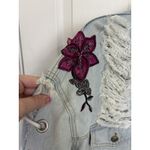 36Point5 Women’s Customized Denim Jacket Medium Roses Skull Lace Up Distressed Blue Photo 6
