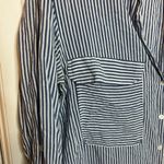 ZARA Blue Striped Pocket Boyfriend Shirt Photo 3