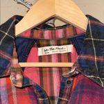 Free People moon bay mixed plaid top flannel balloon short sleeve grunge boho Photo 2