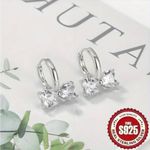 S925 Sterling Silver Bow Earrings Simulated Diamond Huggie Hoops NWT Photo 1