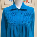 Vintage Misses JCPenney Zip Up Smocked Modest Gown Robe POCKETS Blue Size M Photo 1