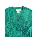 Leslie Fay VTG  Sweater Size 10 Green Crochet V Neck Pointelle Photo 7