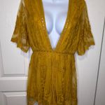 Honey Punch Deep Plunge Neck Flutter Sleeve Lace Romper Mustard Gold Size Medium Photo 1