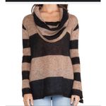 Free People  Small LULU ALPACA BLEND COWL NECK Tan Black Stripe SWEATER Photo 1