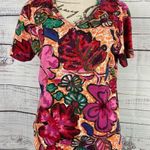 Mirror Image Tee Shirt Women M Colorful Floral Sequin Short Sleeve V Neck Cotton Size M Photo 0