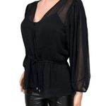 DKNY Women's Black Tie Waist Sheer Surplice Blouse Peplum Top Size M Photo 4