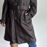Vintage Cortefiel Leather Trench Coat Womens Brown XL Double Breasted Belted Photo 0