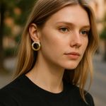 Women's white gray gold colored round circle fashion jewelry earrings Photo 0