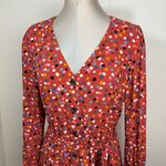 Loft Dotted V Neck Tie Waist Midi Shirt Dress Size 8 Multicolor Long Sleeve Photo 4