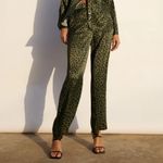 ZARA Khaki Green Animal Print Satin Wide Leg Trousers M Photo 2