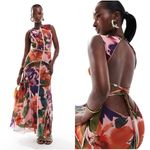 ASOS  Exposed Seam Mesh Backless Midi Dress In Bright Floral Photo 1