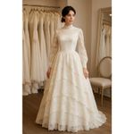 Vintage 60's 70's Victorian Lace Prairie Cottage Wedding Gown Dress High Neck Size undefined Photo 2