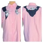 Vintage 80s Embroidered Shirt Pink Gingham Button Up Dalmatian Puppy Oversized White Size XL Photo 1