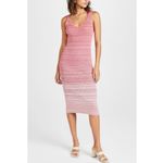 STAUD  Dana Ribbed Knit Midi Dress, Coral Pink/White, Small Photo 1