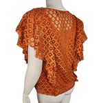 Du Jour Crew Neck Ruffle Lace Top Orange Rust Small A378507 NWOT Ruffle Sleeve Photo 5