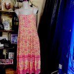 None Tiered Boho Floral Strappy Sleeve Maxi Dress Photo 3