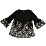 Alfani  Women's Blouse Medium Black White Floral Crochet Sleeves Polyester Photo 2