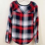 Anthropologie Cloth & Stone Plaid V-Neck High Low Red/Black/White Flannel Top Photo 5