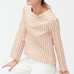J.Crew NEW Funnelneck top in cotton poplin size 8 Stripe Pink Photo 1