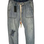 One Teaspoon New Shabbies Drawstring Boyfriend Destroyed Cuffed Montana Blue XS Photo 1