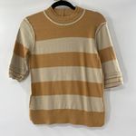 Free People  We the Free Striped Short Sleeve Shirt Knit Size Med NWOT Tan Photo 5