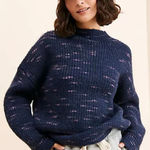 Varley  Albion Knit Dalmatian Sweater Navy Blue Ribbed Pullover Size M Photo 0