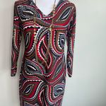 BO & NIC Dress Women’s Size Small Retro Abstract Print Knit Shift Dress Sleeve Red Photo 3