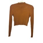 Garage  Women's Size M Long Sleeve Brown Cropped Ribbed Knit Mock Neck Top Photo 3